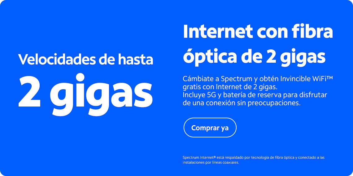 Internet con fibra óptica de Spectrum de 2 giga