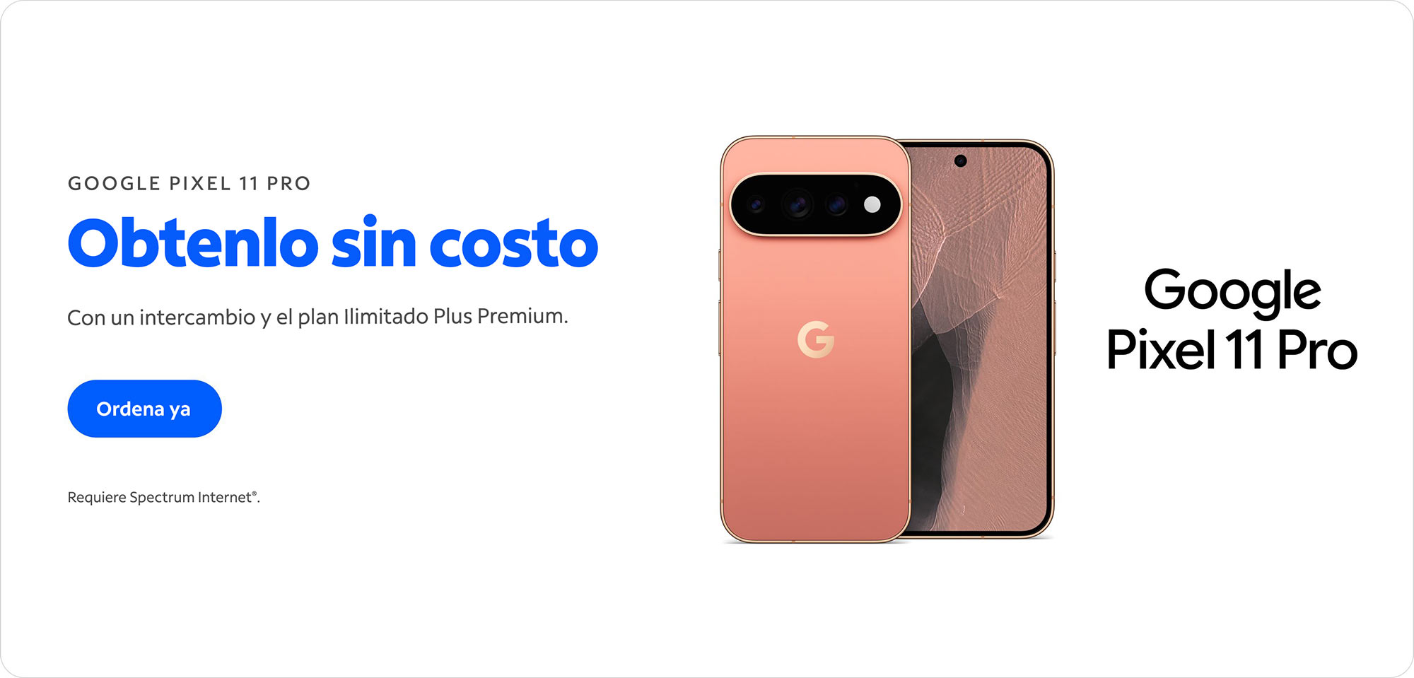 Anuncio y tarjeta del dispositivo Google Pixel 11 Pro
