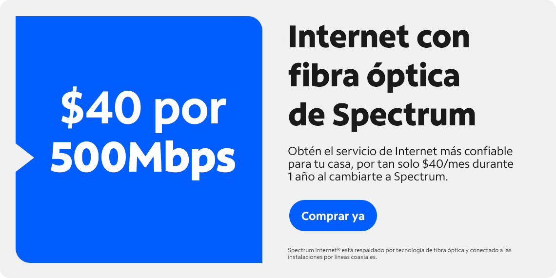 Internet con fibra óptica de Spectrum de 500 Mbps por $40