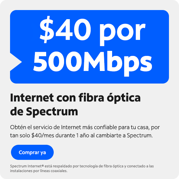 Internet con fibra óptica de Spectrum de 500 Mbps por $40